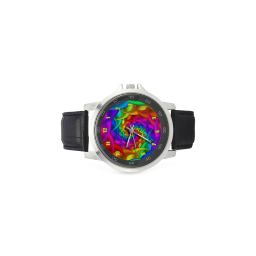 Psychedelic Rainbow Spiral Leather Watch Unisex Stainless Steel Leather Strap Watch(Model 202)