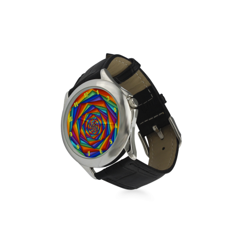 Psychedelic Rainbow Spiral Leather Watch Women's Classic Leather Strap Watch(Model 203)