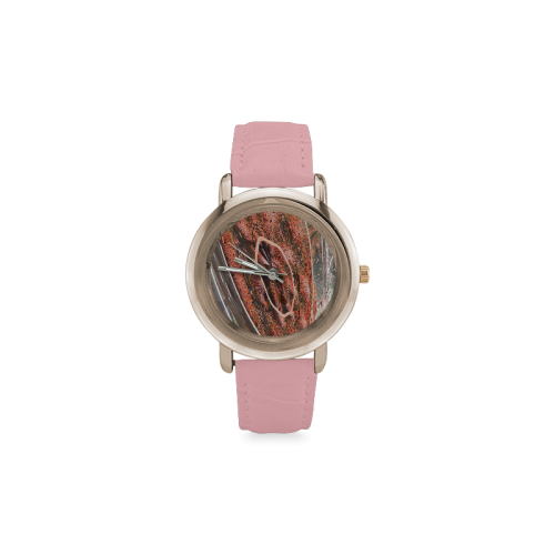 BEADS IN TWINE DULL TANGERINE Women's Rose Gold Leather Strap Watch(Model 201)