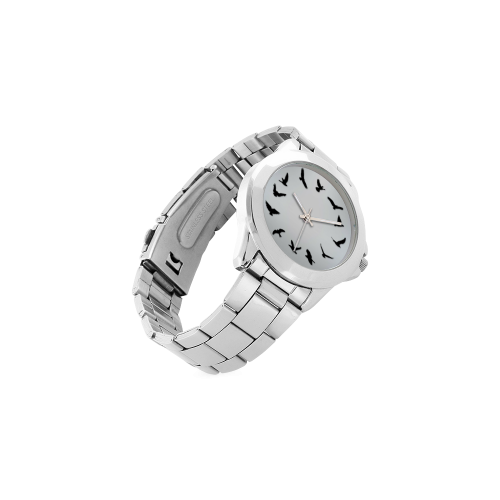 Conceptual Time Flies Bird Unisex Stainless Steel Watch(Model 103)