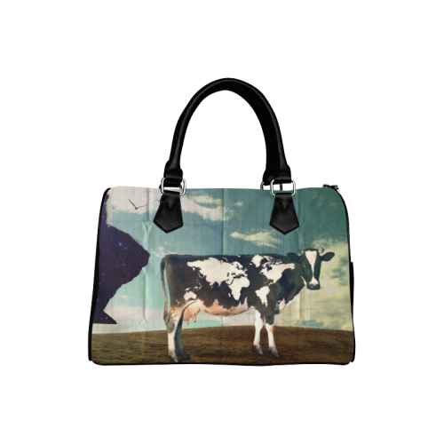 Surreal Dairy Cow World Map Boston Handbag (Model 1621)