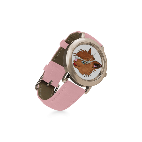 Puppy Motif by Kizzambi Women's Rose Gold Leather Strap Watch(Model 201)
