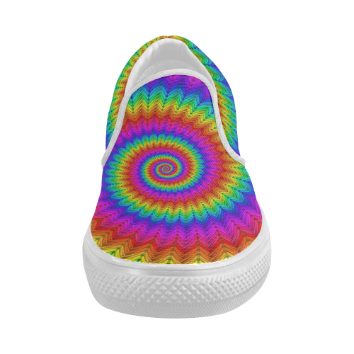 Psychedelic Rainbow Spiral Women's Slip-on Canvas Shoes (Model 019)