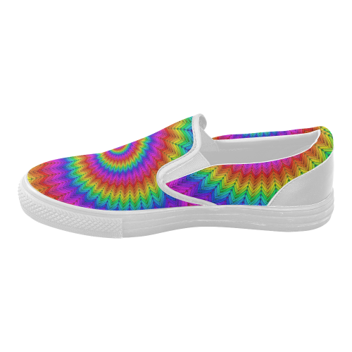 Psychedelic Rainbow Spiral Women's Slip-on Canvas Shoes (Model 019)