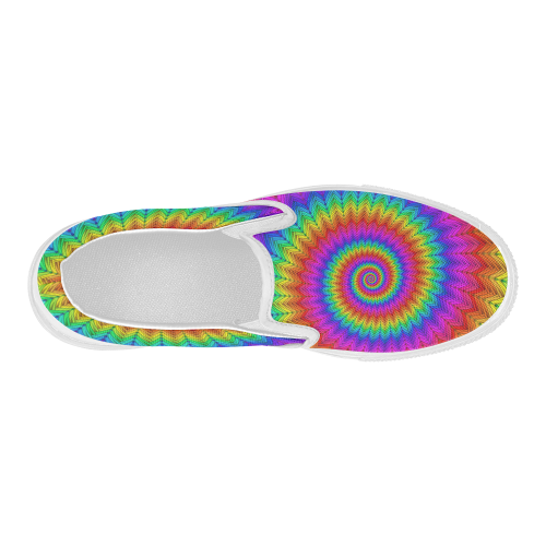 Psychedelic Rainbow Spiral Women's Slip-on Canvas Shoes (Model 019)