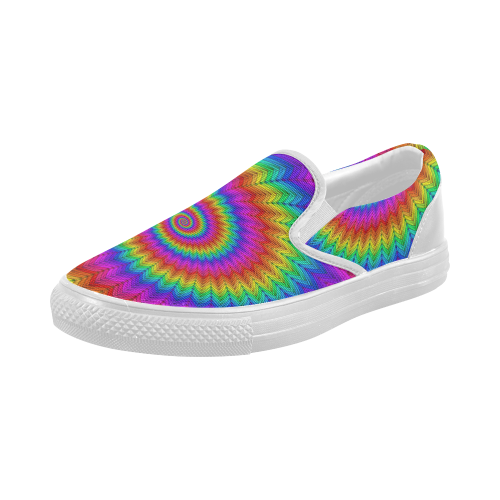 Psychedelic Rainbow Spiral Women's Slip-on Canvas Shoes (Model 019)