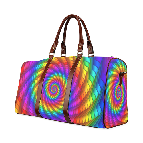 Psychedelic Rainbow Spiral Waterproof Travel Bag/Large (Model 1639)