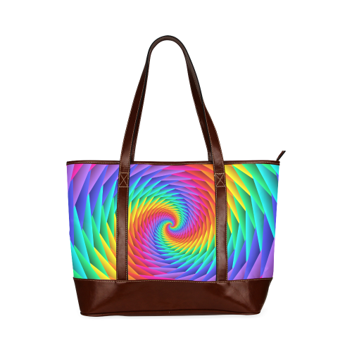 Psychedelic Rainbow Spiral Tote Handbag (Model 1642)