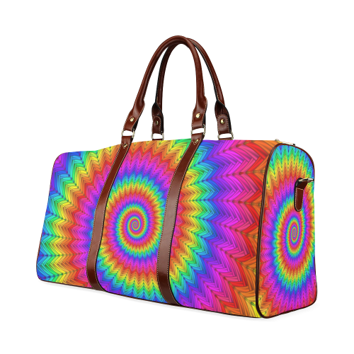 Psychedelic Rainbow Spiral Waterproof Travel Bag/Large (Model 1639)