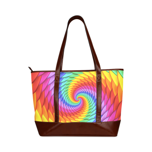 Psychedelic Rainbow Spiral Tote Handbag (Model 1642)