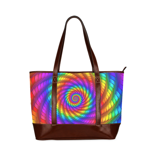 Psychedelic Rainbow Spiral Tote Handbag (Model 1642)