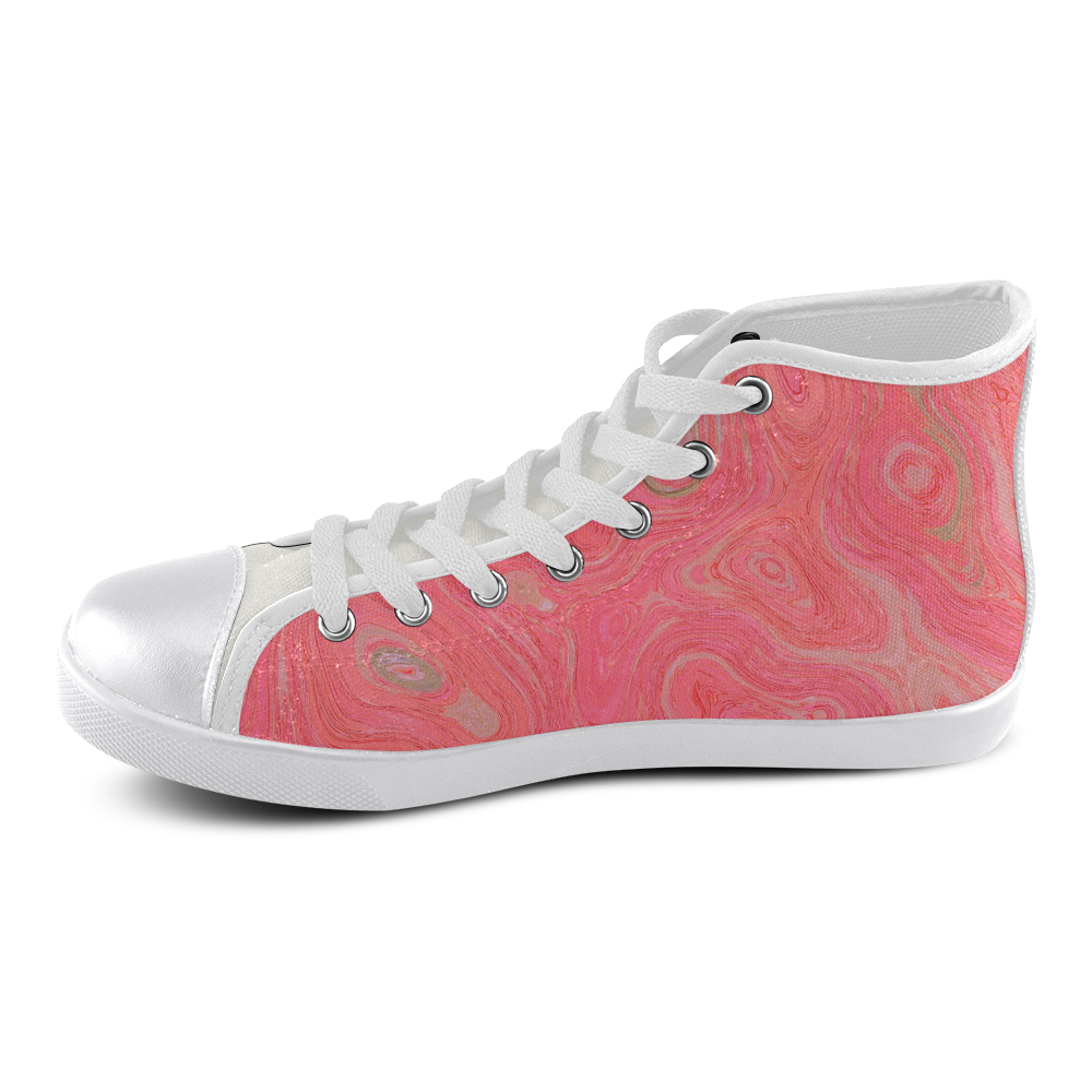 Blood Pink and Orange Fire Stone I Women's High Top Canvas Shoes (Model