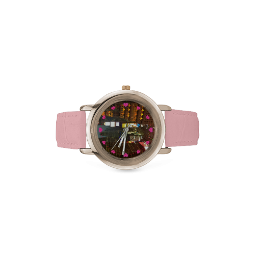 34TH FLOOR NY CITY TIME SQUARE Women's Rose Gold Leather Strap Watch(Model 201)