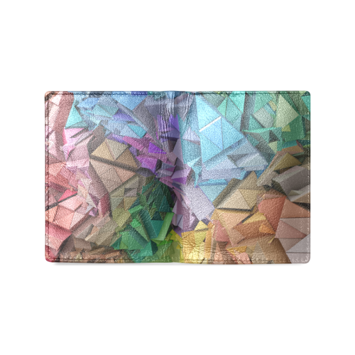 Colorful Abstract 3D Low Poly Geometric Men's Leather Wallet (Model 1612)