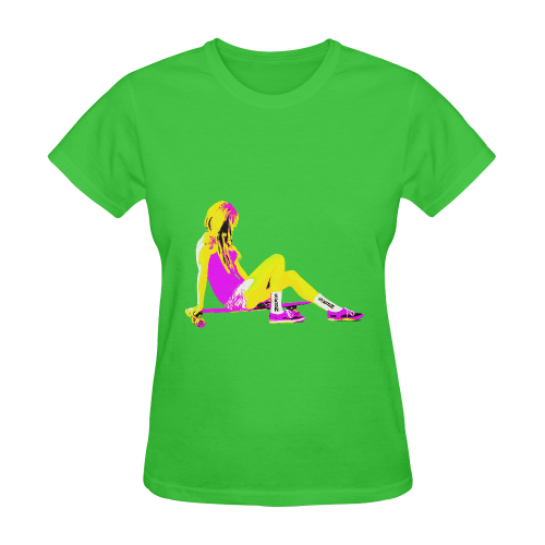 SK8N LONGBOARD GIRL YELLOW PINK Sunny Women's T-shirt (Model T05)