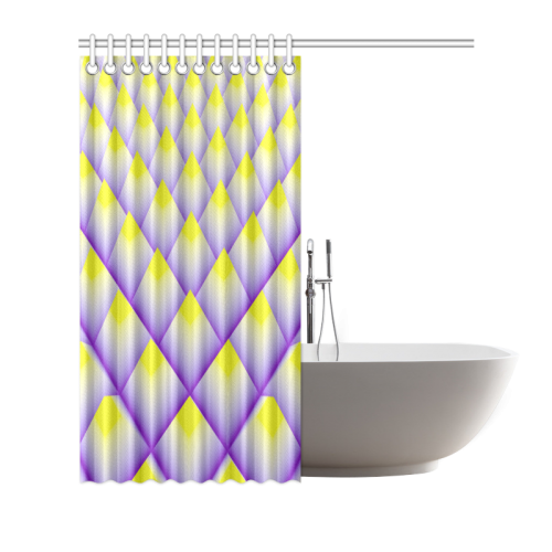 Yellow and Purple 3D Pyramids Pattern Shower Curtain 66"x72"