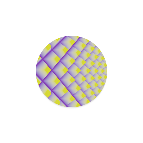 Yellow and Purple 3D Pyramids Pattern Round Coaster