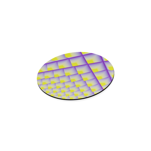 Yellow and Purple 3D Pyramids Pattern Round Coaster