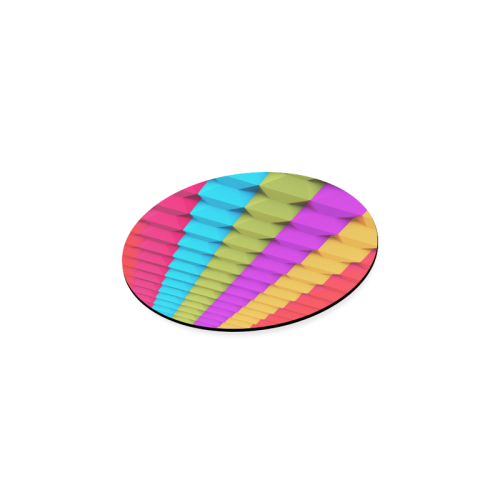 Colorful 3D Geometric Blocks Round Coaster
