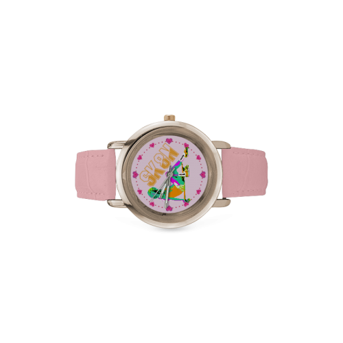 SK8N LONGBOARD GIRL BLUE , PINK N ORANGE Women's Rose Gold Leather Strap Watch(Model 201)