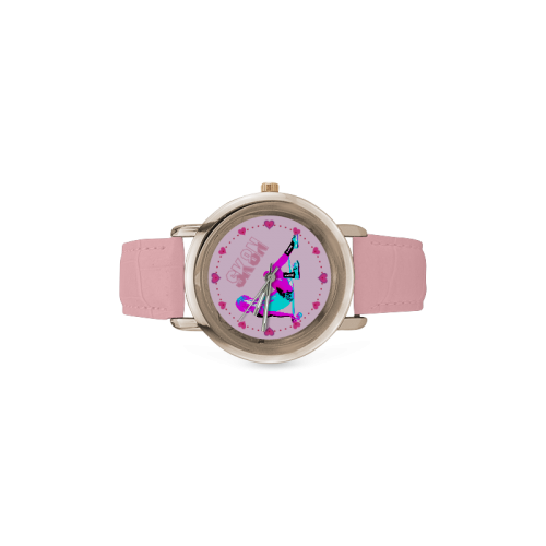 SK8N LONGBOARD GIRL PINK N TURQUOISE Women's Rose Gold Leather Strap Watch(Model 201)