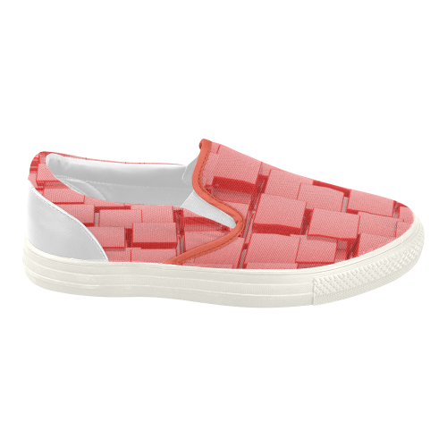Glossy Red 3d Cubes Women's Slip-on Canvas Shoes (Model 019)