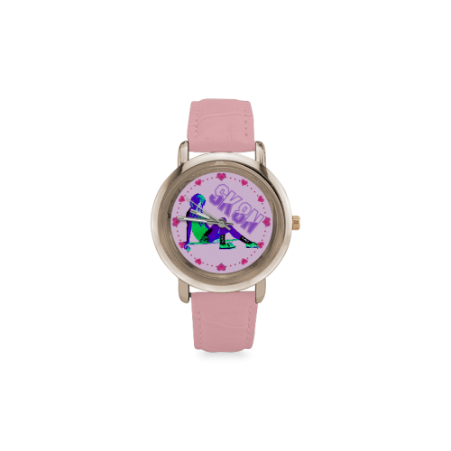 SK8N LONGBOARD GIRL PURPLE N GREEN Women's Rose Gold Leather Strap Watch(Model 201)