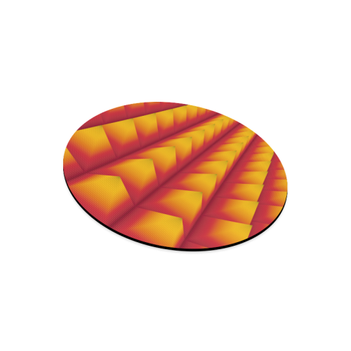 3d Abstract Red and Yellow Pyramids Round Mousepad