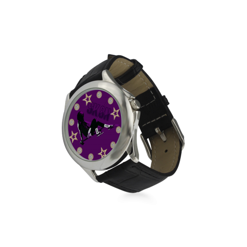 SK8N LONGBOARD GIRL BLACK N PURPLE Women's Classic Leather Strap Watch(Model 203)