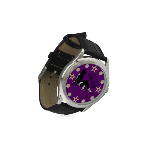 SK8N LONGBOARD GIRL BLACK N PURPLE Women's Classic Leather Strap Watch(Model 203)