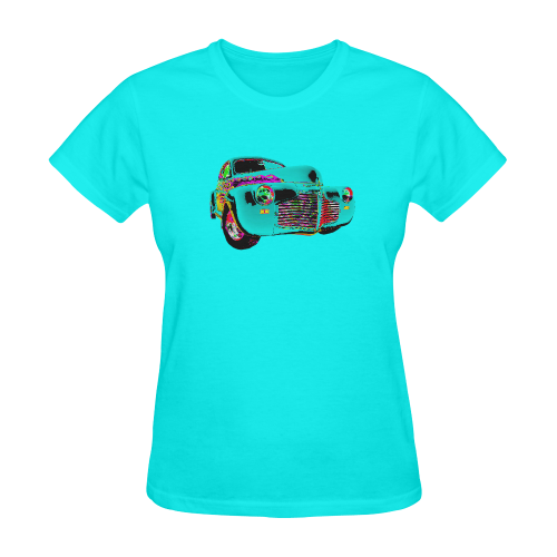 1941 Master Deluxe BLUE N PINK FLAMED Sunny Women's T-shirt (Model T05)