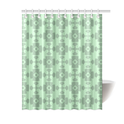 Mint Green Geometric Tile Pattern Shower Curtain 60"x72"