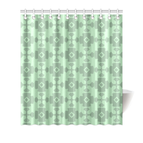 Mint Green Geometric Tile Pattern Shower Curtain 66"x72"