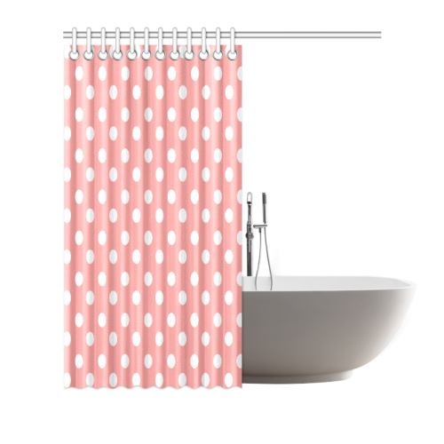 Coral Pink Polka Dots Shower Curtain 66"x72"