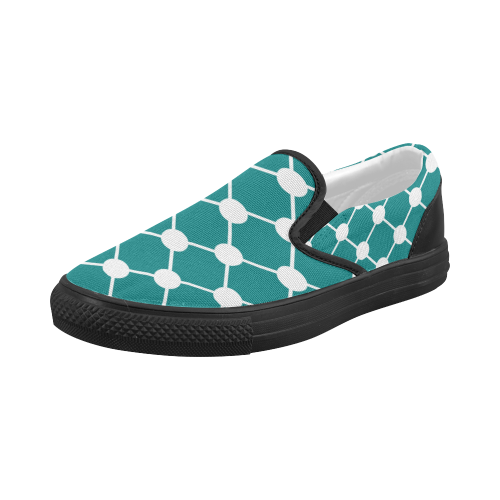 Teal Trellis Dots Women's Slip-on Canvas Shoes (Model 019)