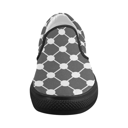 Charcoal Trellis Dots Women's Slip-on Canvas Shoes (Model 019)