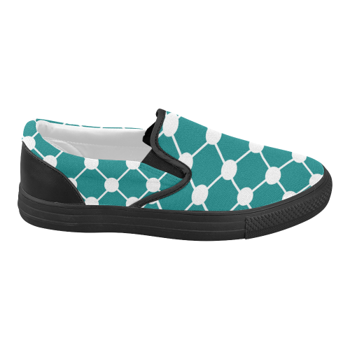 Teal Trellis Dots Women's Slip-on Canvas Shoes (Model 019)