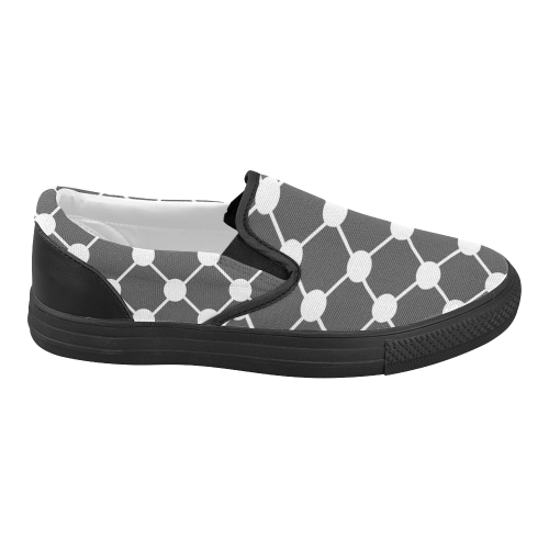 Charcoal Trellis Dots Women's Slip-on Canvas Shoes (Model 019)