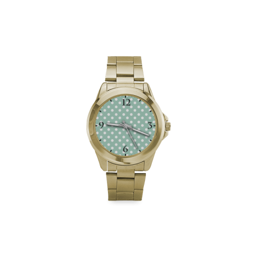 Aqua Polka Dots Custom Gilt Watch(Model 101)