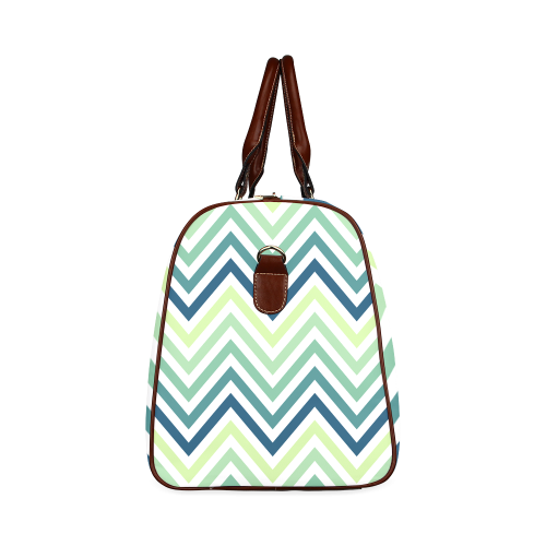 Teal Blue Mint Chevron Waterproof Travel Bag/Large (Model 1639)