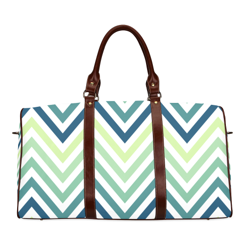 Teal Blue Mint Chevron Waterproof Travel Bag/Large (Model 1639)