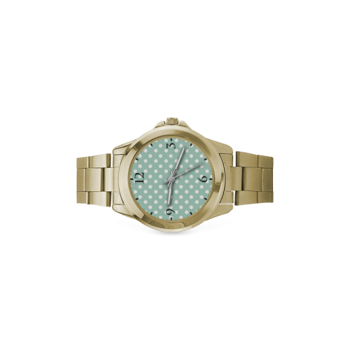 Aqua Polka Dots Custom Gilt Watch(Model 101)