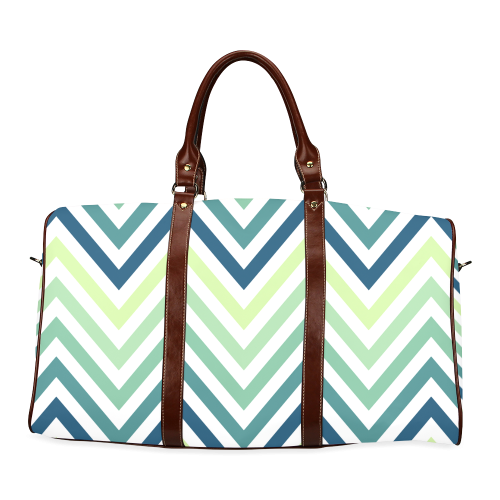 Teal Blue Mint Chevron Waterproof Travel Bag/Large (Model 1639)