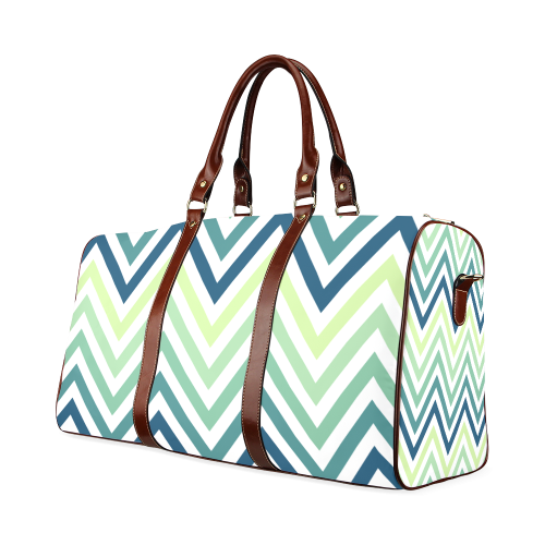 Teal Blue Mint Chevron Waterproof Travel Bag/Large (Model 1639)