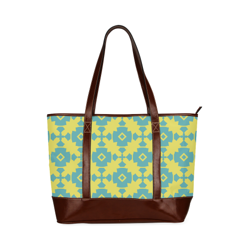 Yellow Teal Geometric Tile Pattern Tote Handbag (Model 1642)