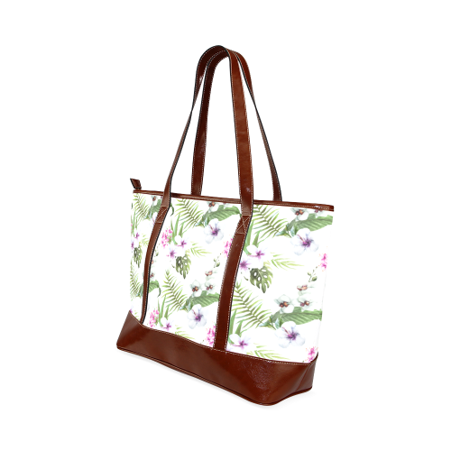 Tropical Hibiscus and Palm Leaves Tote Handbag (Model 1642)