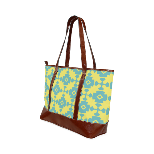 Yellow Teal Geometric Tile Pattern Tote Handbag (Model 1642)