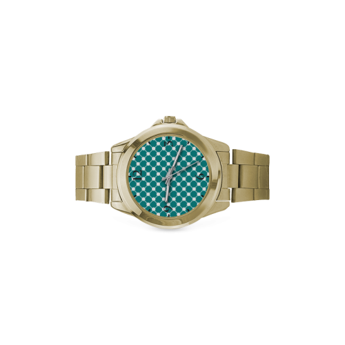 Teal Trellis Dots Custom Gilt Watch(Model 101)