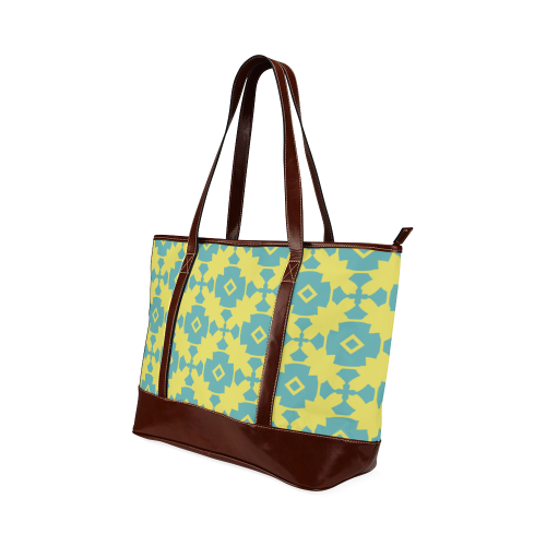 Yellow Teal Geometric Tile Pattern Tote Handbag (Model 1642)