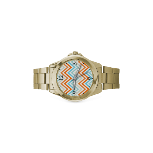 Aqua Orange Chevron Custom Gilt Watch(Model 101)